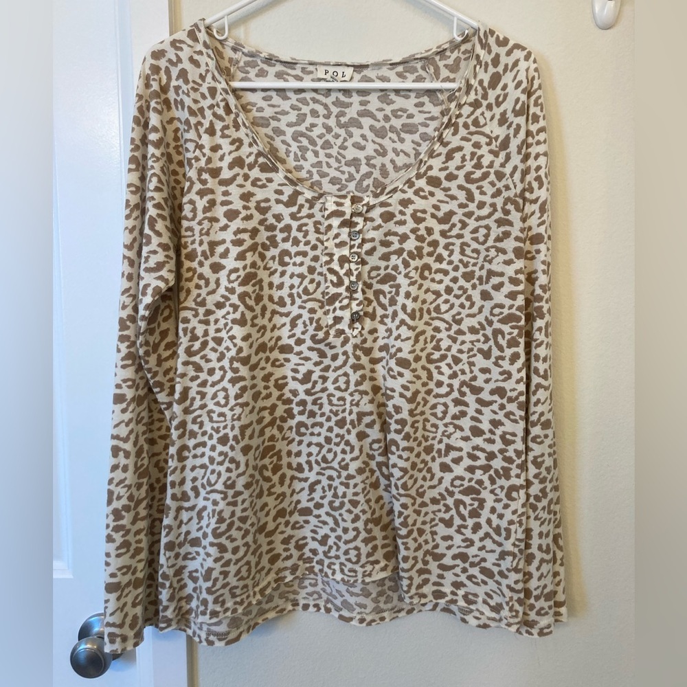 POL Animal Print Henley Top
